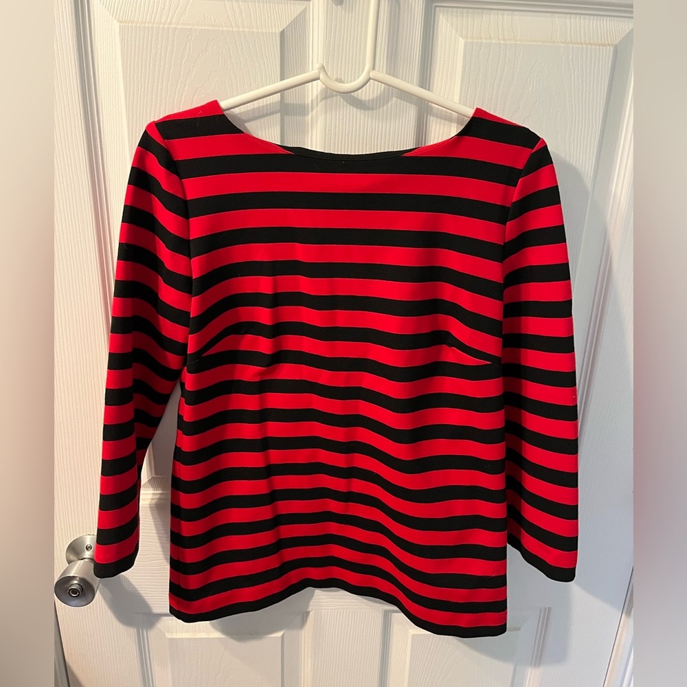 Michael Kors Red and Black Striped Long Sleeve Top
